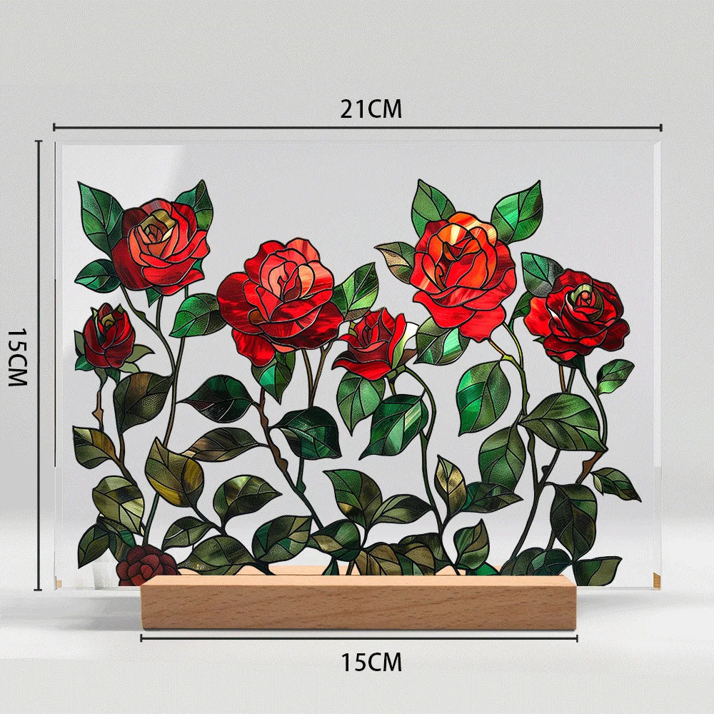 Acrylic Flower Pattern Table Room Desk Imitation Glass Texture Acrylic Desktop Decoration Holiday Gift Desk Decoration Oasis Select BTU427