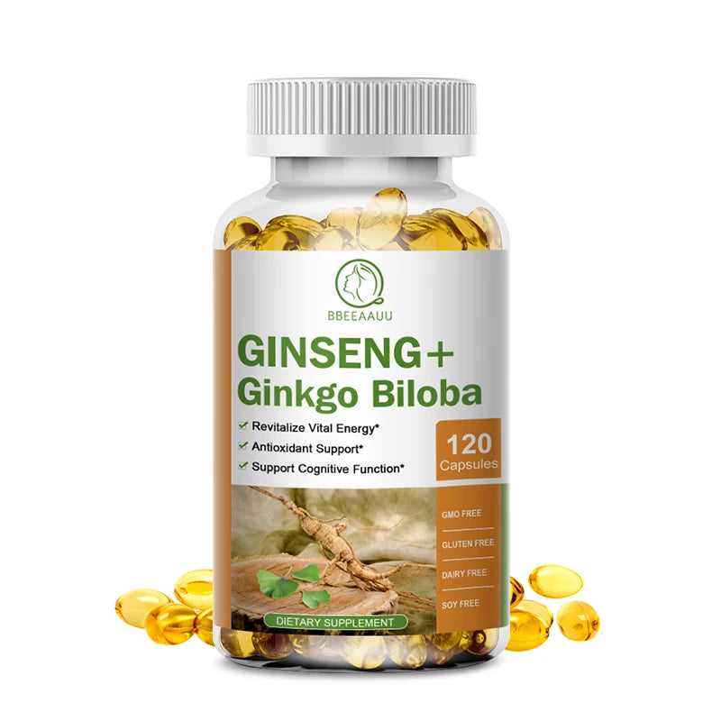 BBEEAAUU Ginseng Ginkgo Capsules Support Healthy Brain, Memory Cognitive Functions,Combat Stress & Fatigue Improve Immune System Oasis Select 1Bottle United States