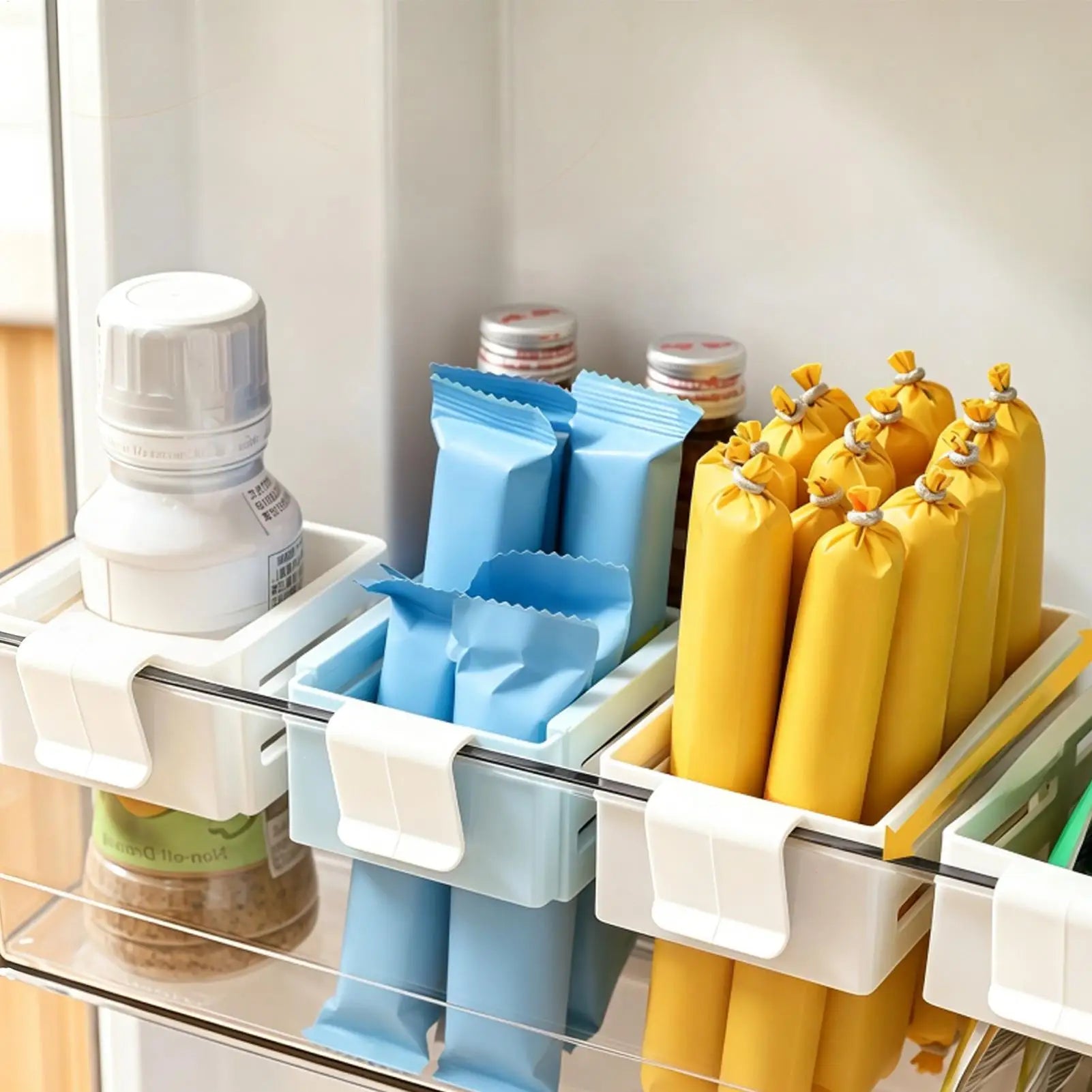 1PC Refrigerator partition plate Retractable Hanging Box Refrigerator Adjustment Snap-on Side Door Sauce Bag Snack Organize Oasis Select