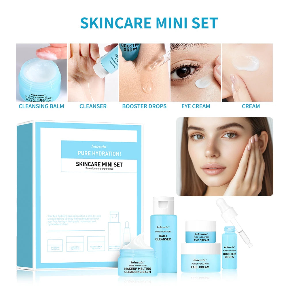 Travel Size Skincare Set Cleanser Makeup Remover Moisturiser & Eye Cream For Hydrating Skin Mini Sizes Kit Gift for Girl Woman Oasis Select 1set