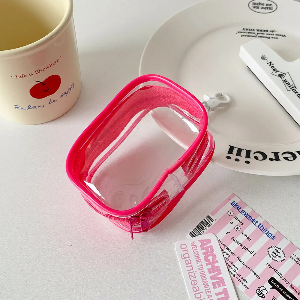 Transparent PVC Plush Dolls Storage Pouch Square Earphone Organizer Purse With Keychain Anime Cartoon Toy Display Protector Case Oasis Select Rose red