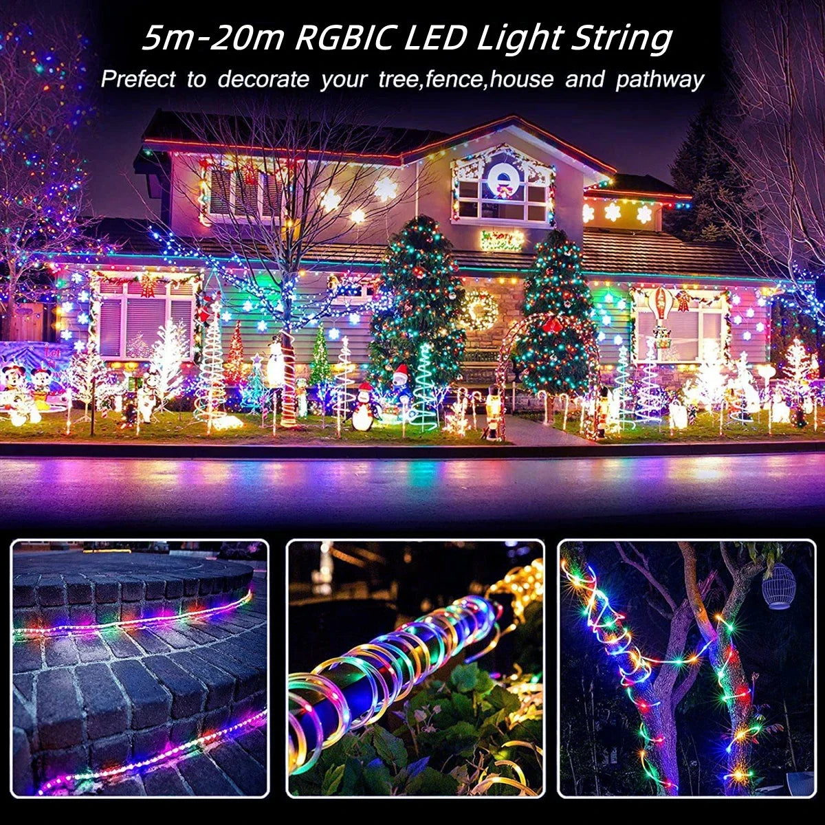 Dreamcolor WS2812B RGBIC Bluetooth APP Control LED String Lights DIY USB Lamp Fairy Garland for Party Festival Tree Wedding Deco Oasis Select