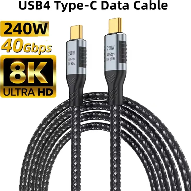 1m 1.8m 240W 5A Fast Charing Cable USB4 40Gbps USB C Thunderbolt 3 Data Line 8K60Hz Display for Type-C Laptops PC Docking Device Oasis Select 1m