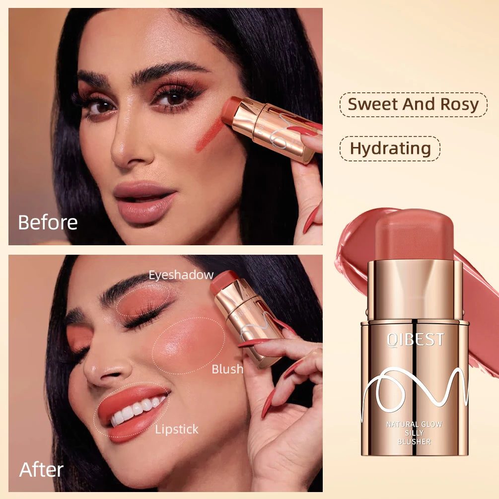 QIBEST 3-in-1 Makeup Stick – Lipstick, Blush & Eyeshadow