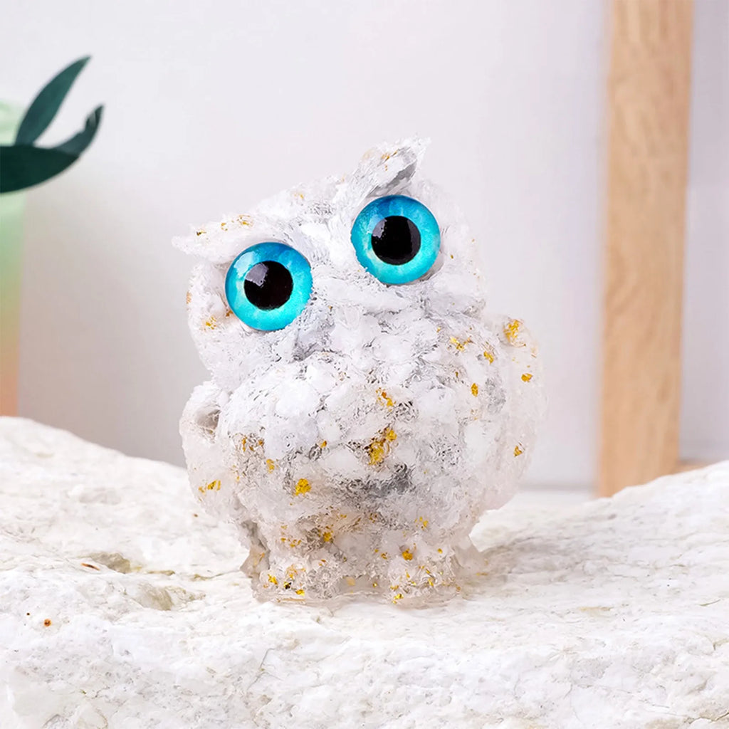 1PC Natural Owl Amethyst Rose Quartz Cute Animal Image Macadam Drip Glue Resin Owl Household Supplies Desktop Ornament Oasis Select A One Size