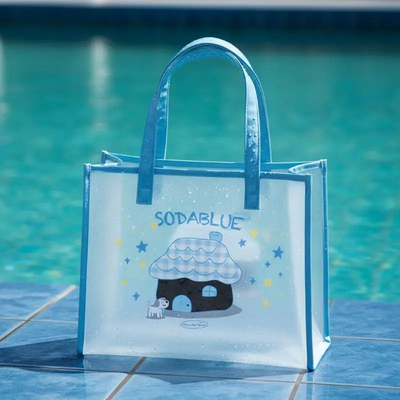 Blue Printed PVC Tote Bag – Waterproof Summer Shopper for Women