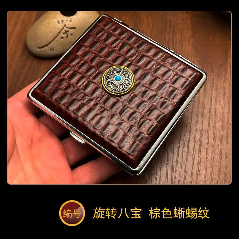 Cowhide Cigarette Box Thick Cigarette Side-flip Ultra-thin Handcrafted Top Layer Classic Men's Retro 20-pack Cigarette Box Oasis Select E