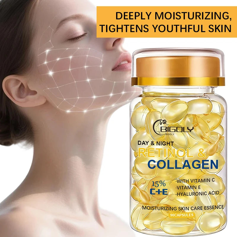 Retinol & Collagen Face Serum Capsules – 90ct Moisturizing Face Serum Capsules Oasis Select