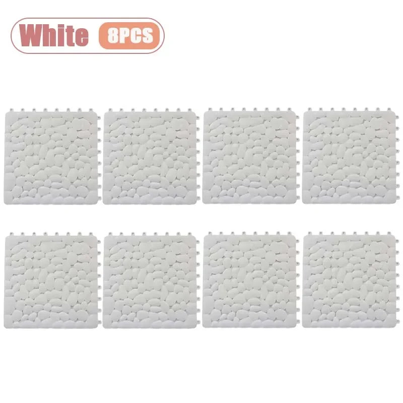1-10PC 30X30cm Bathroom Pebble Non Slip Mat Waterproof Splicing Shower Pad for Toilet Room Floor Drop Resistant Foot Cushion Mat Oasis Select White-8PCS