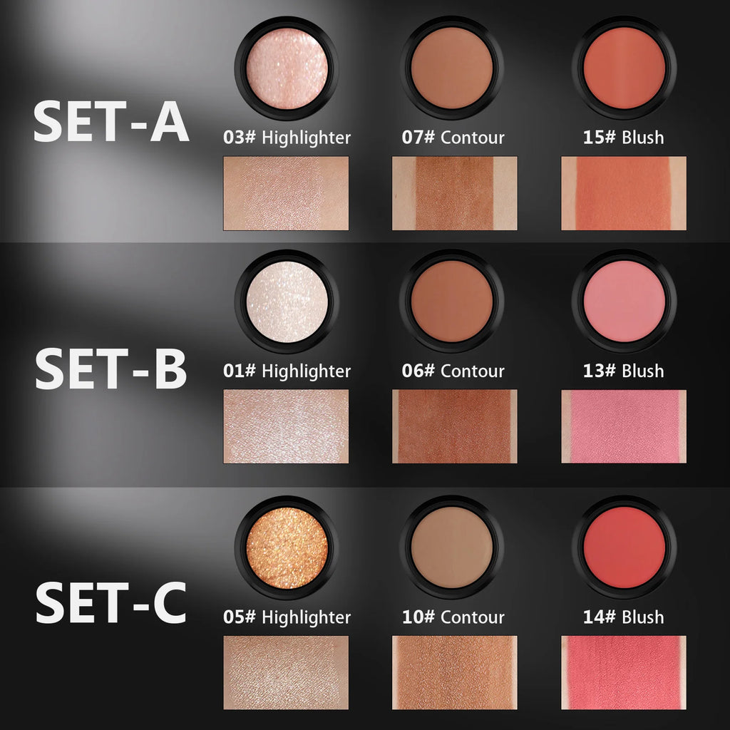 Hello Kiss 4-Piece Cream Contour Kit – Highlight, Blush & Brush