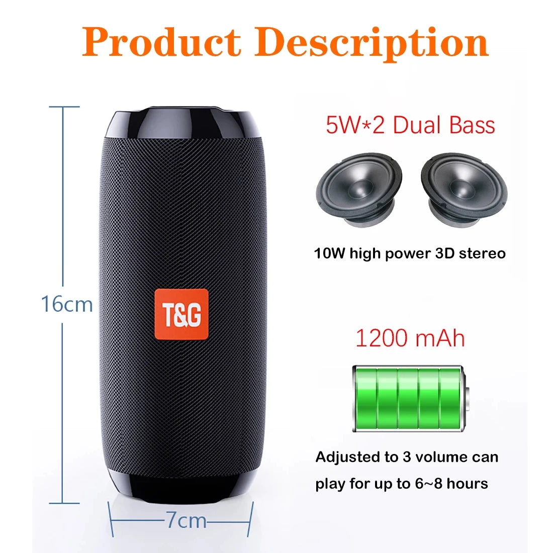 T&G Portable Bluetooth Speaker – FM Radio, Bass & TWS