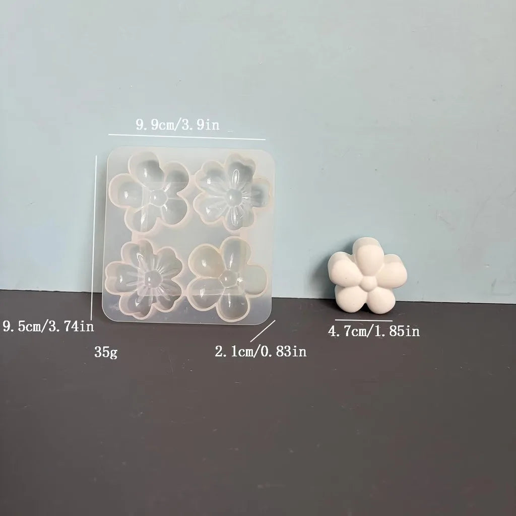 4-Cavity Mixed Size Flower Silicone Mold 3D Sakura Sunflower Chrysanthemum Mold for Handmade Candle Soap Plaster Resin Craft Oasis Select White-9.9x9.5x2.1 cm
