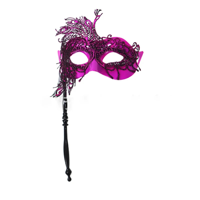 Venetian Masquerade Mask with Holding Stick for Women Feather Mardi Gras Masks Masquerade Ball Masks for Women Oasis Select Purple