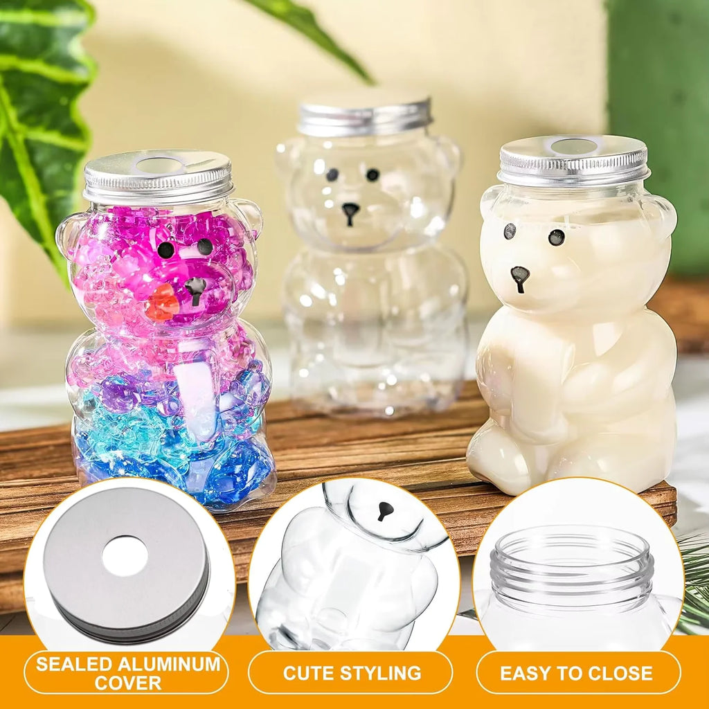 500ml Portable Cartoon Bear Transparent Bottles Cute Reusable Drink Containers for Bubble Tea Juice Milkshake Party Supplies