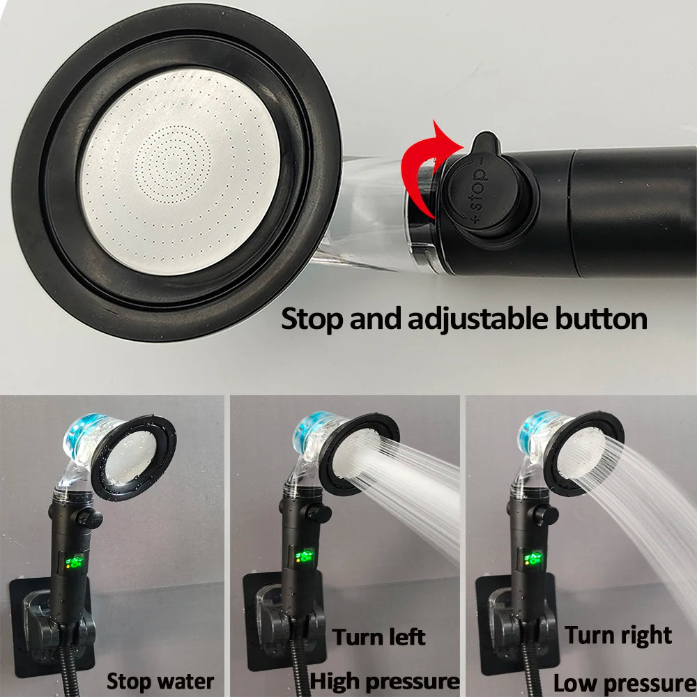 3 Modes LED Digital Temperature Display Turbo Fan Shower Head High Pressure Water Saving Spray SPA Filter Bathroom Accessories Oasis Select