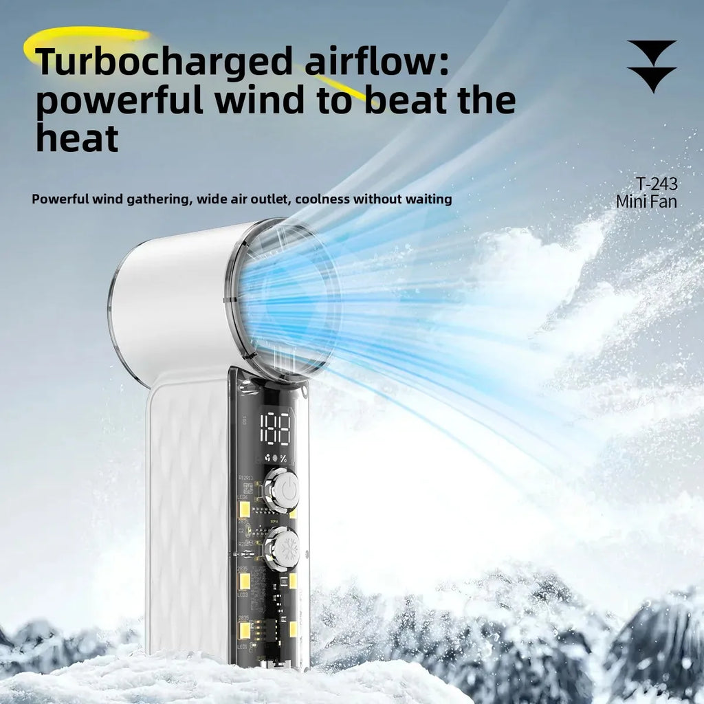New Powerful Turbo Mini Handheld Fan LED Light USB Rechargeable Portable Outdoor Wind Blower Mini Air Cannon Fan Office Oasis Select
