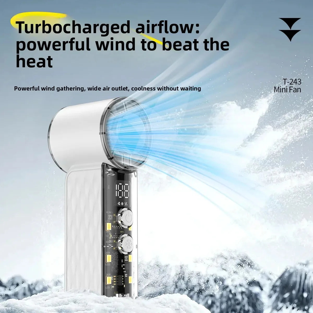 New Powerful Turbo Mini Handheld Fan LED Light USB Rechargeable Portable Outdoor Wind Blower Mini Air Cannon Fan Office Oasis Select