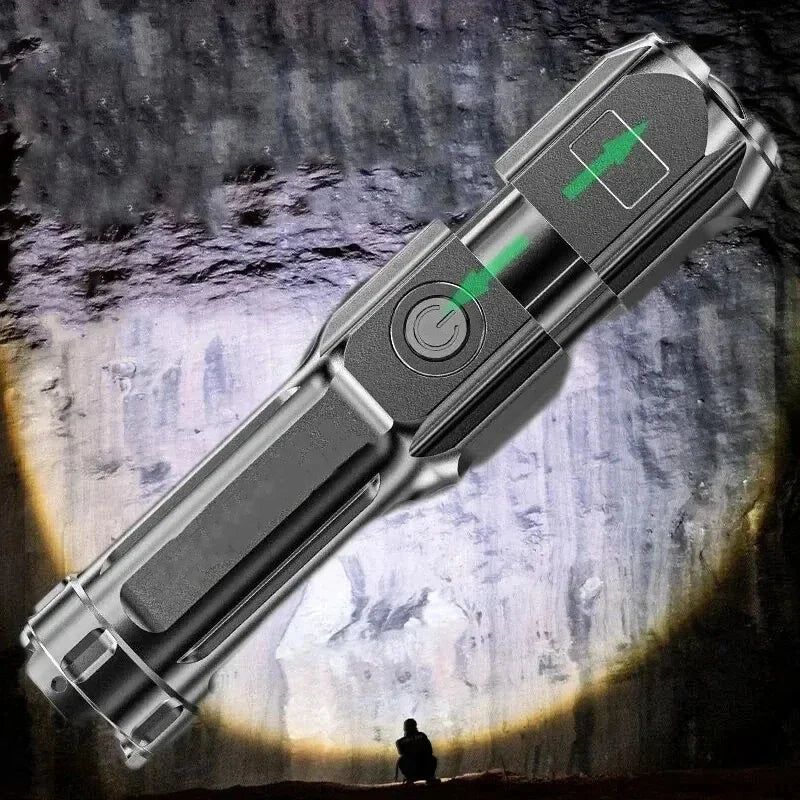 Rechargeable Telescopic Zoom Tactical Flashlight LED Torch with 4 Lighting Modes Long-Range Waterproof for Camping And Fishing Oasis Select