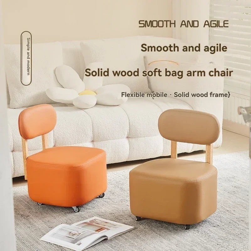 Small stool, household low stool, universal wheel, solid wood small chair, pulley, movable sliding chair, wooden backrest, squar Oasis Select