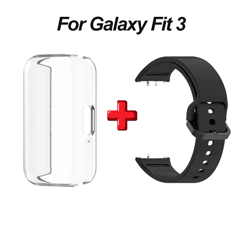 2-in-1 Clear TPU Case & Silicone Strap for Galaxy Fit 3 Smartwatch Case & Strap Oasis Select Black