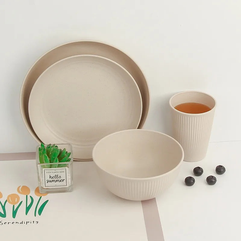 4/8/16pcs Plastic Dinnerware Set Reusable Cup Plate and Bowl Set Suitable for Camper Camping Picnic Dormitory Beige Oasis Select