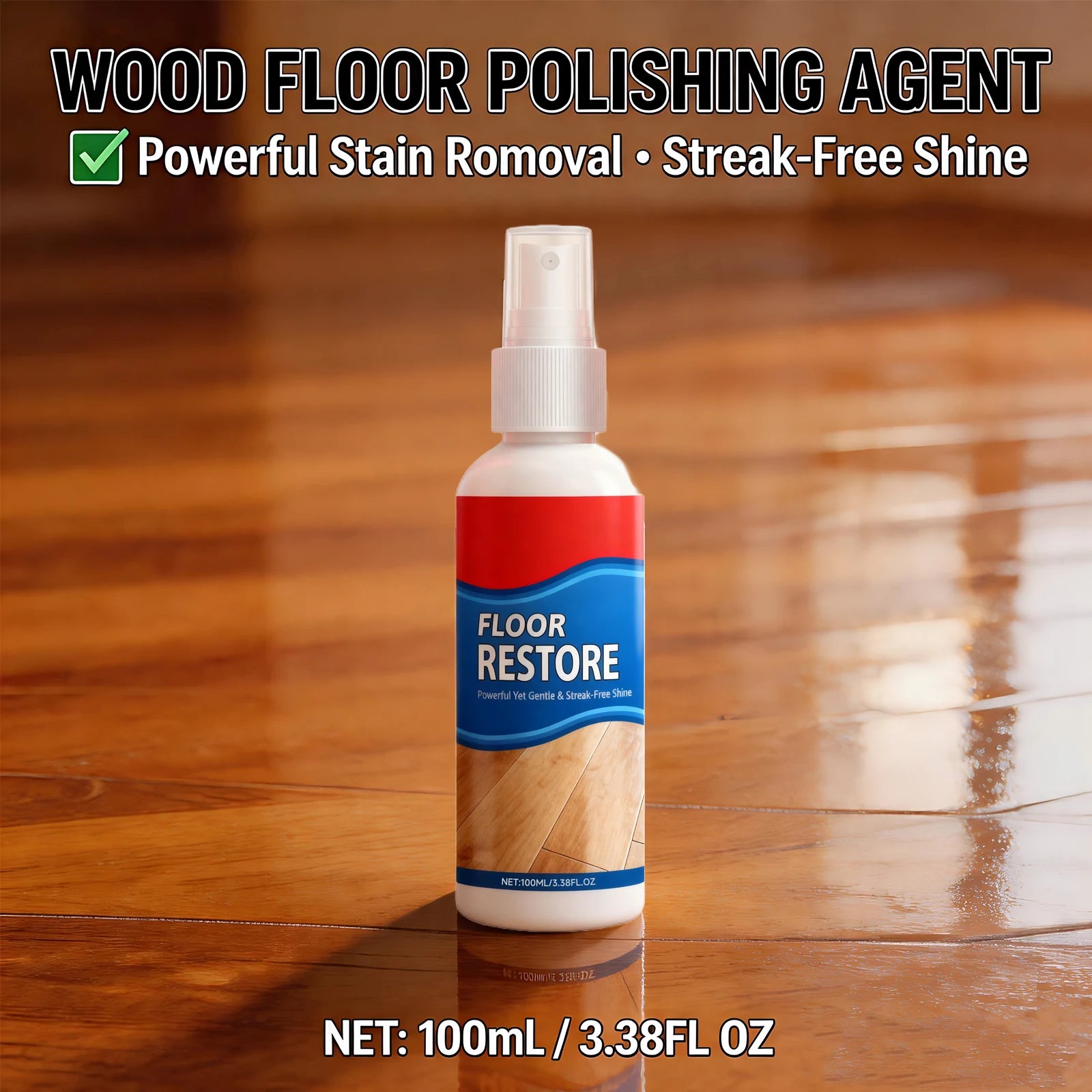 Wood Floor Polish Cleaner Removes Dirt Stain and Grime Restores Shine Brightening Floor Restore Spray Daily Home Cleaning Tool Oasis Select