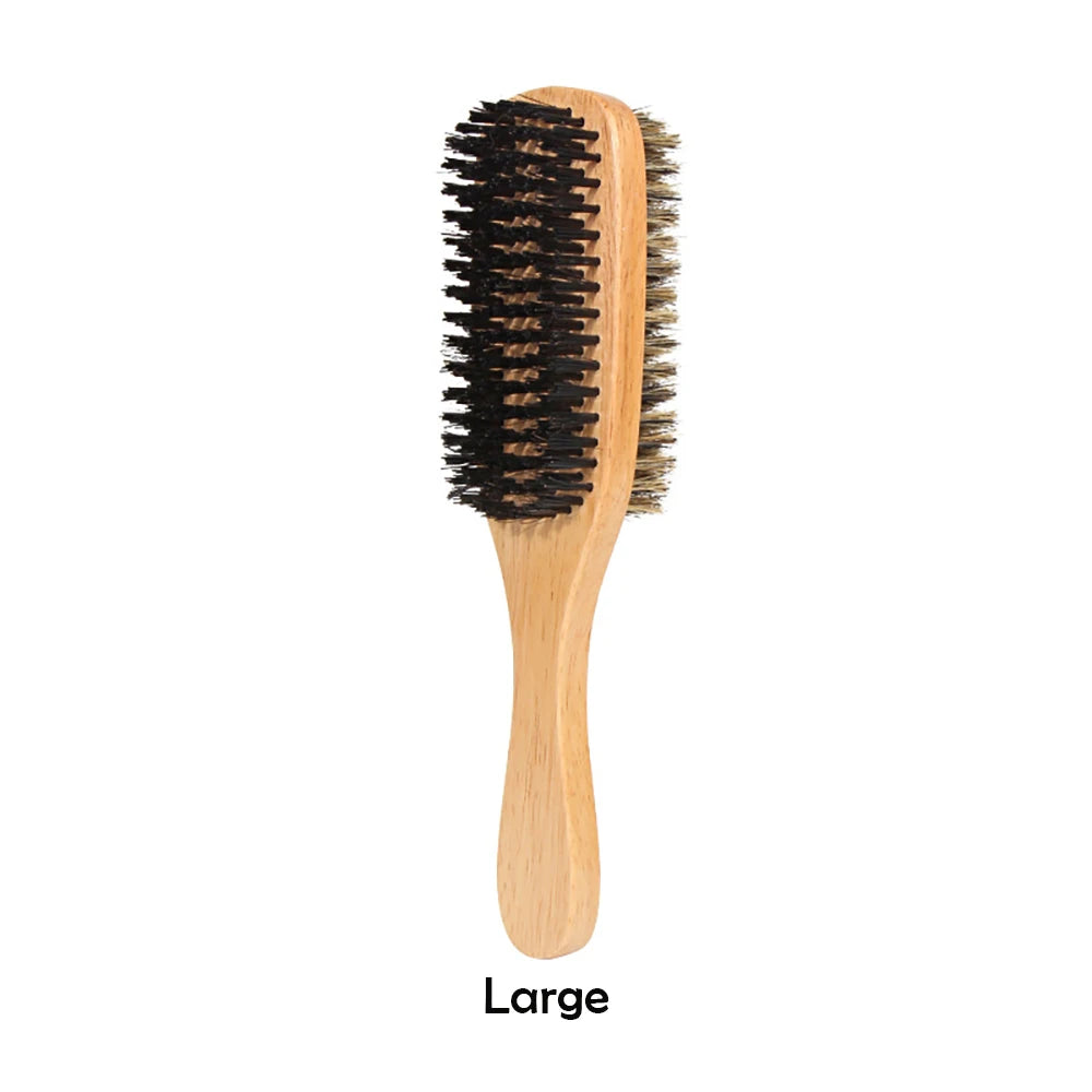 1PC Men Boar Bristle Hair Brush S/M/L Natural Wooden Wave Brush for Male Beard Hairbrush Dual-purpose Double-sided Beard Brush Oasis Select Big