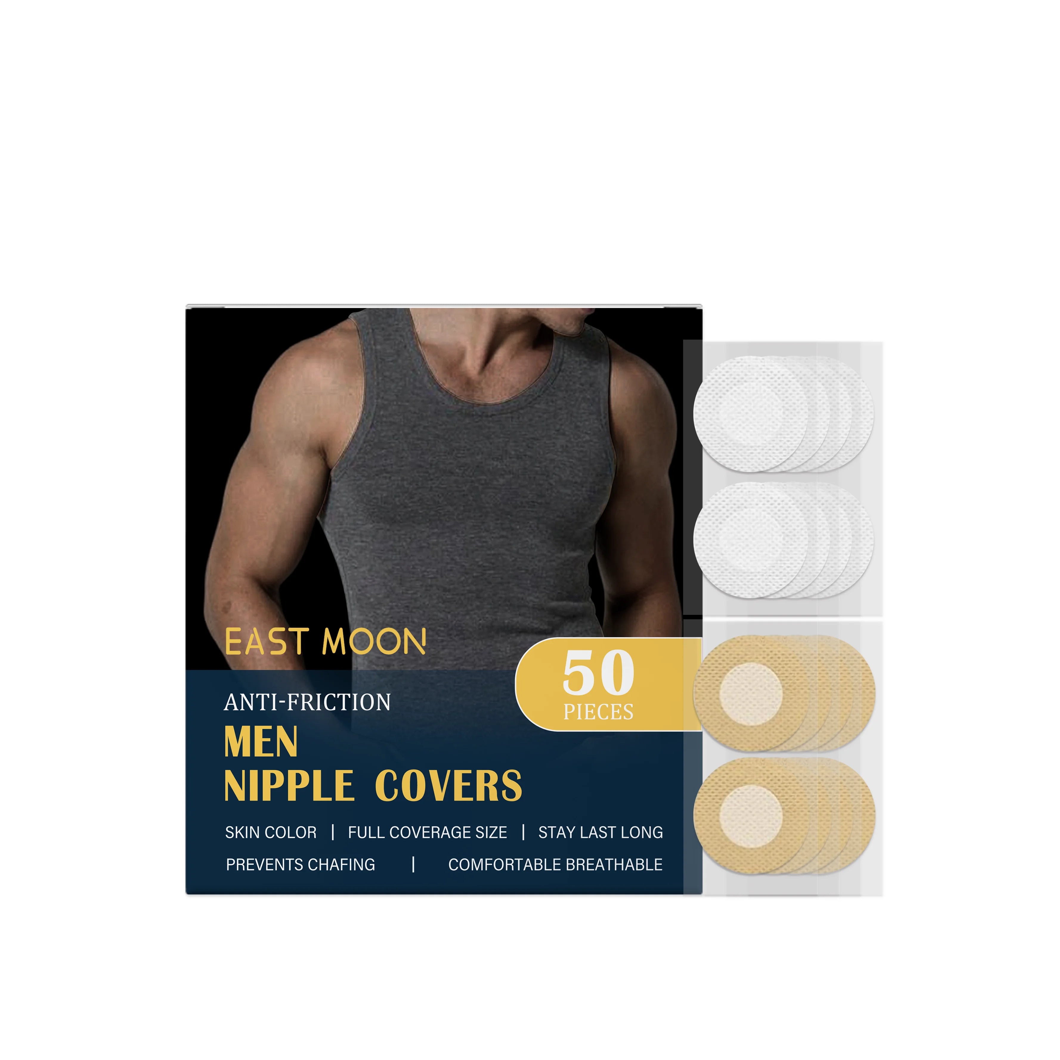 East Moon Men Sports Chest Patch Waterproof Invisible Breast Anti Bump Running Breathable Disposable Round Nipple Cover Stickers Oasis Select 50pcs boxed