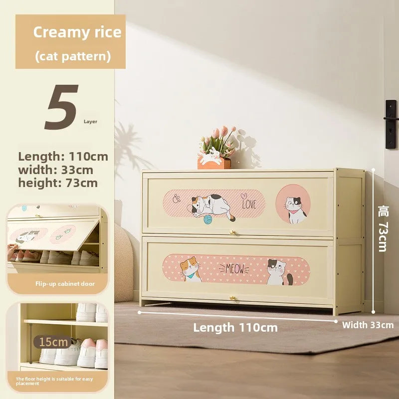 Household indoor large-capacity floor-to-ceiling multi-layer shoe rack entrance integrated dust-proof cartoon locker Oasis Select Five floors 110