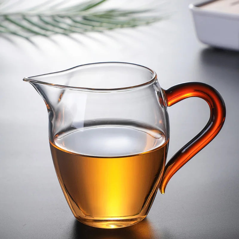 350ml Heat-resisting Clear Glass Tea Pot with Colorful Handle Fair Cup with Infuser Puer Tea Brewing Kettle Pu Erh Pots Teapots Oasis Select Red