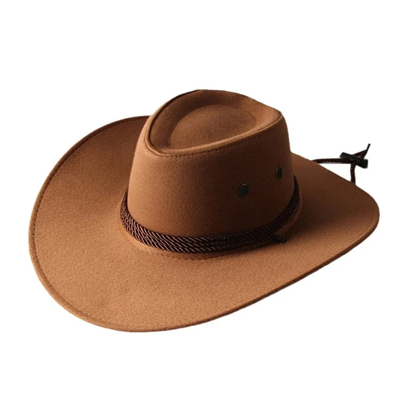 Western Cowboy Hat Vintage Wide Brim, Sun Protection Outdoor Hat for Riding Camping Hiking, Solid Color Jazz Basin Hat Oasis Select Khaki