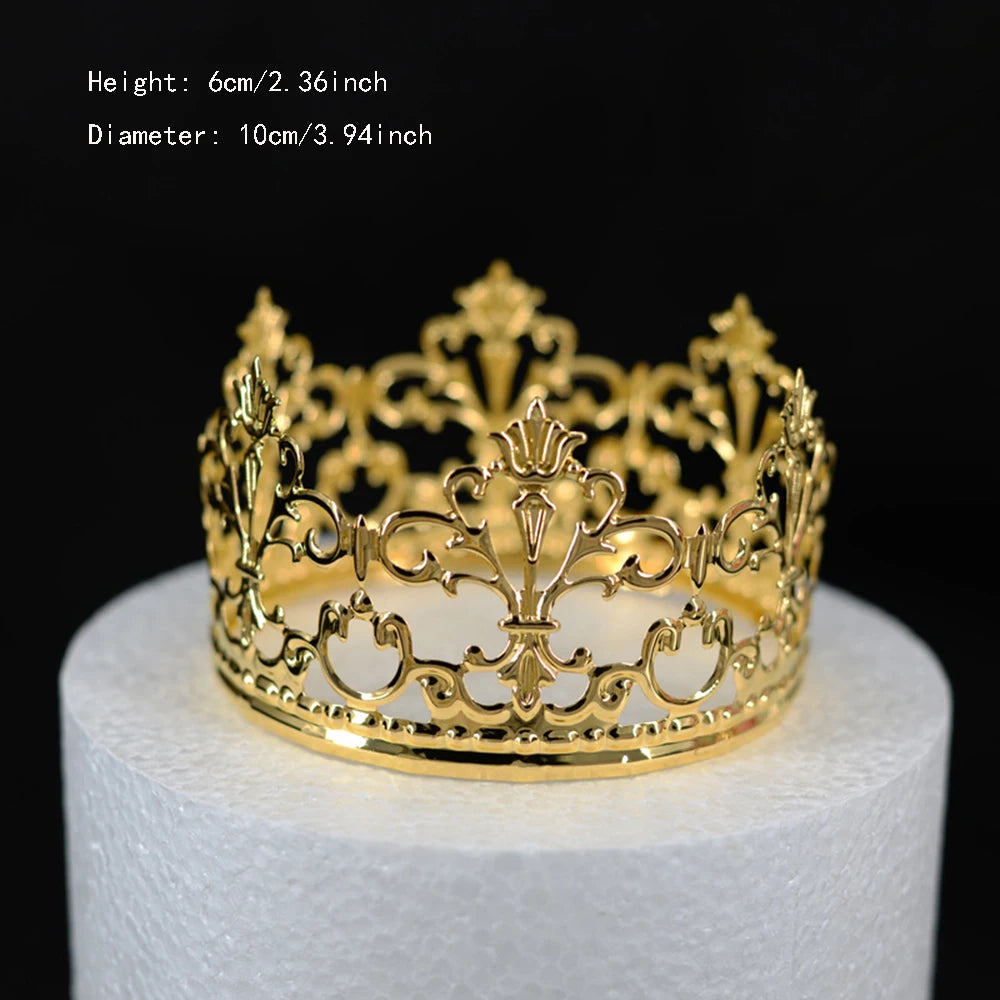 Rhinestone Crown Baking Cake Topper Headwear Decoration Children's Hair Accessories Princess Wedding Birthday Party Supplies New Oasis Select Gold-10cm CHINA