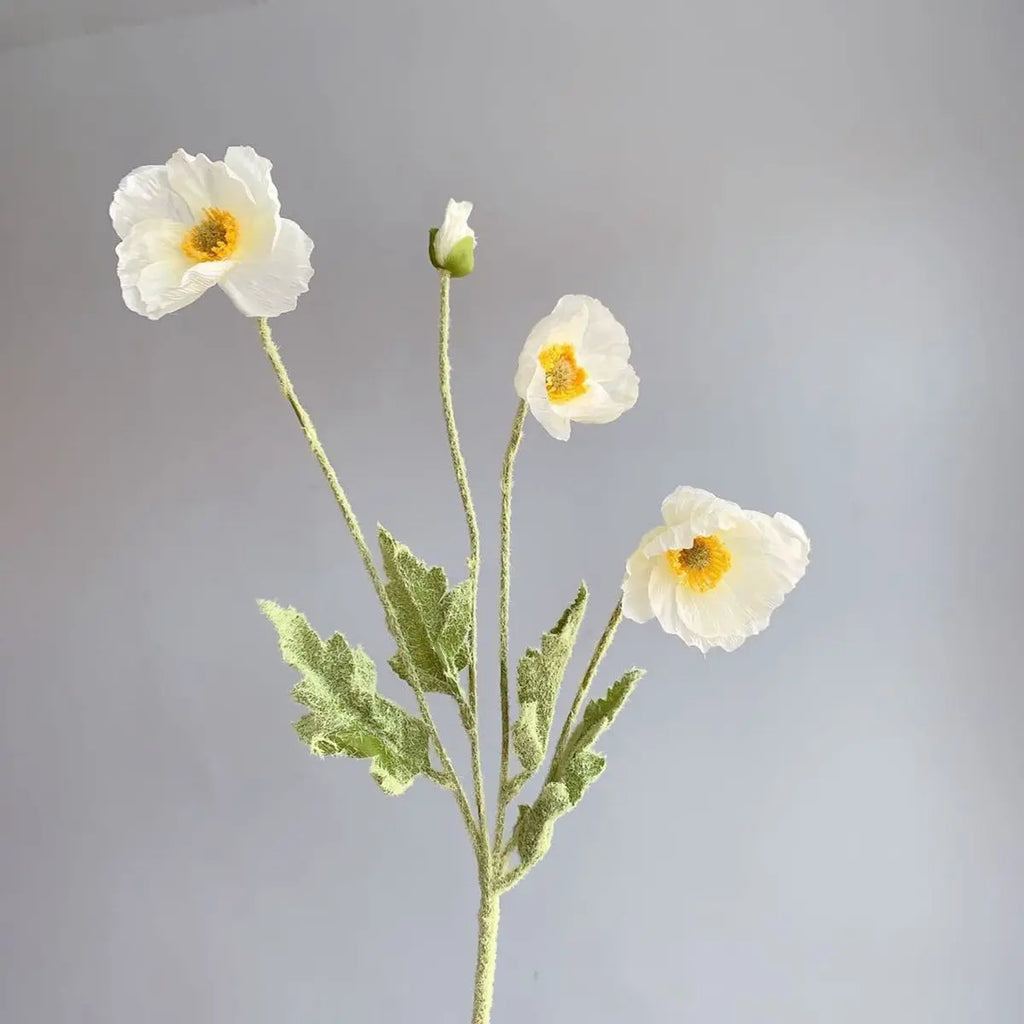 Bridal Real Touch Realistic Gorgeous Flocking Stem Faux Bouquet Silk Plants Fake Poppies Flowers Artificial Papaver Rhoeas Oasis Select white