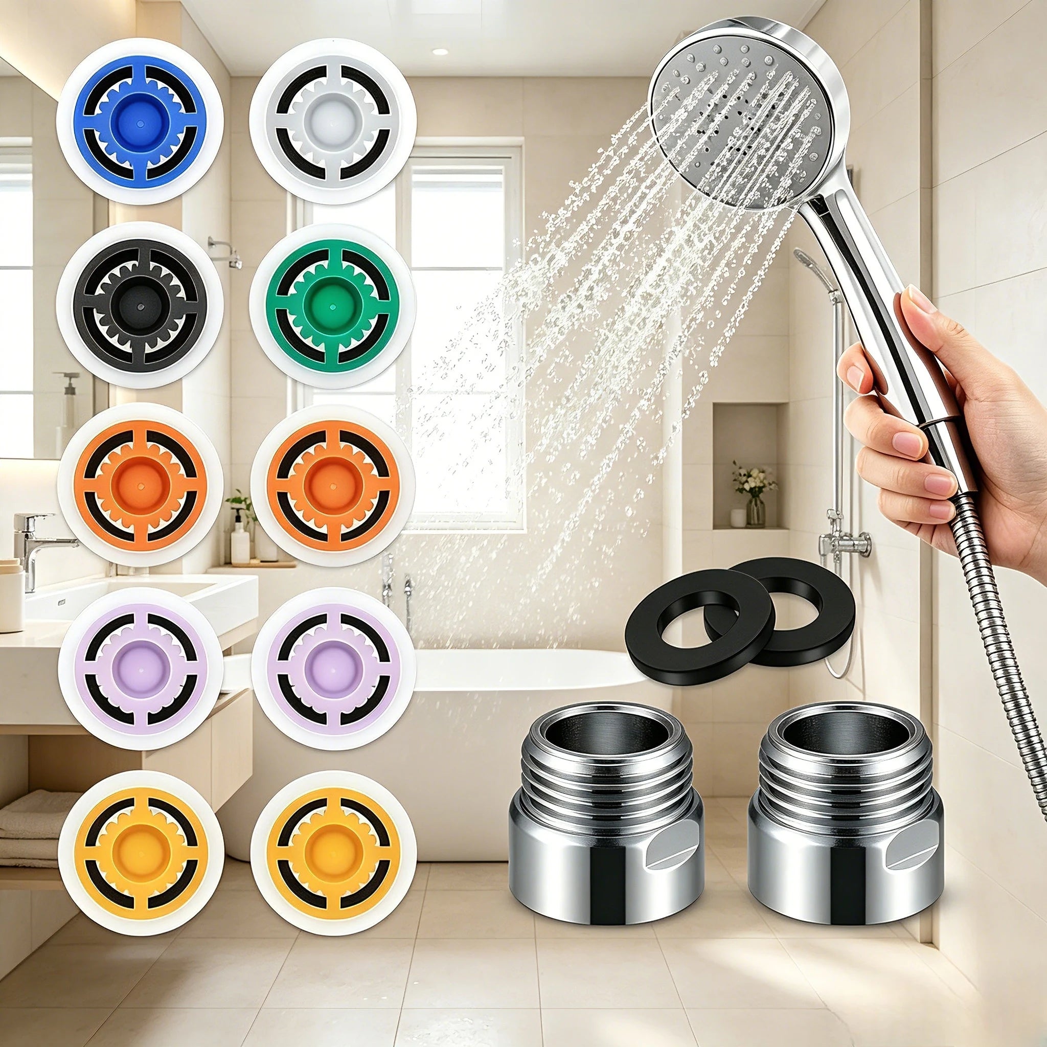 8PCS Shower Water Flow Restrictor Kit 1.2-2.5GPM Water Saving Cores with Adapter Washer for Bathroom Shower Kitchen Faucet Oasis Select Default Title