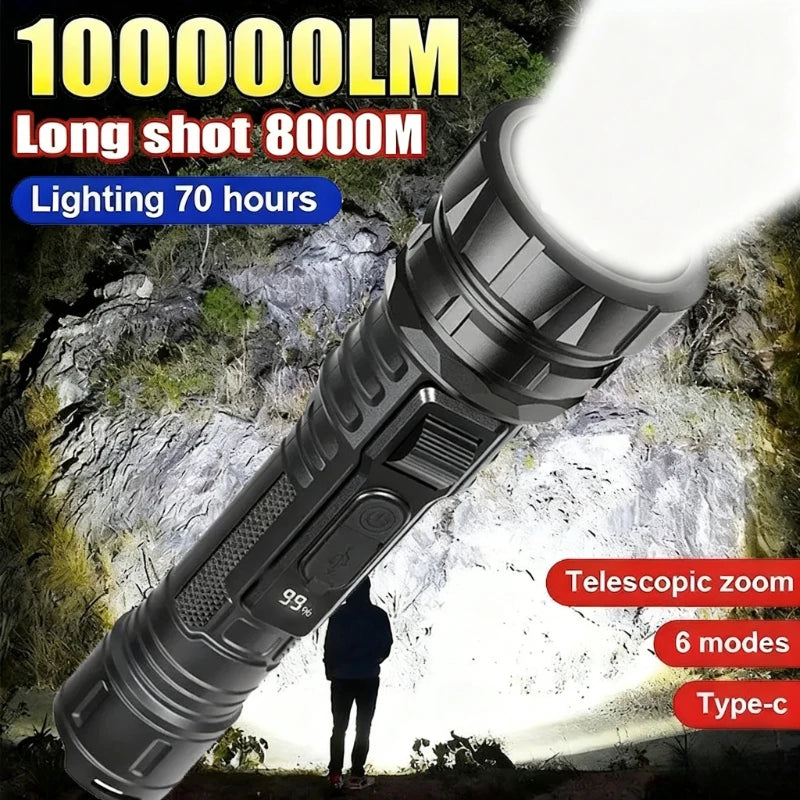 Ultra-bright Led Flashlight Rechargeable Zoomable Torch Portable 6 Mode Tactical Lamp Outdoor Camping Fishing Emergency Lantern Oasis Select