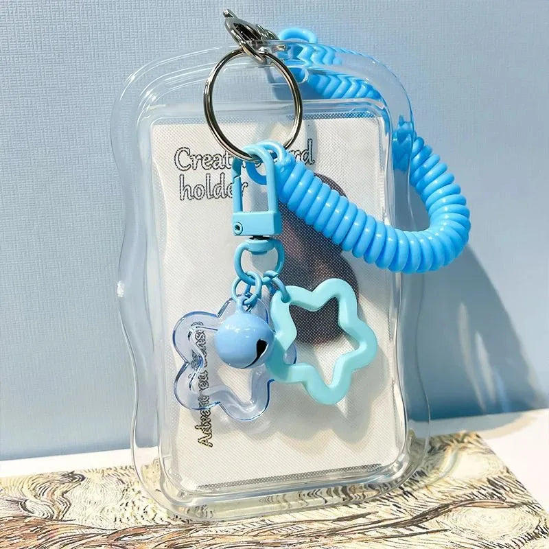 Kawaii Wavy Edge Clear Card Holder with Star Keychain Transparent ID Badge Holder for Student Bus Card & Credit Card Storage Oasis Select