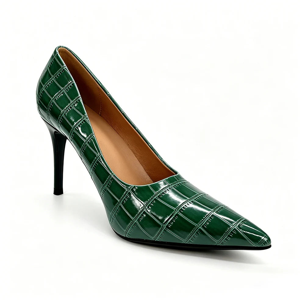 Women Dark Green Heels 9cm PU Leather Pumps Office Party Shoes Comfortable Non Slip Daily Wear Emerald Lady Fall Winter New 2026 Oasis Select