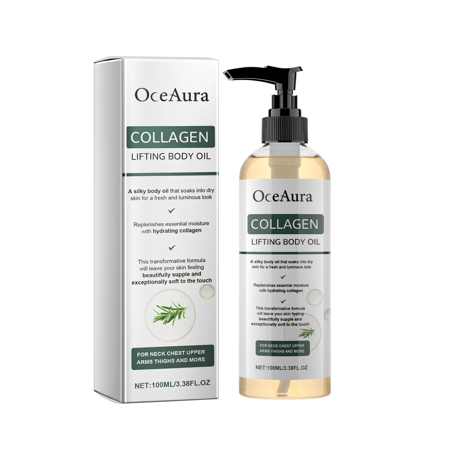 Collagen Firming Body Oil Hydrating and Firming Massage Oil for Arms, Belly Fat, and Whole Body Oasis Select 100ml boxed