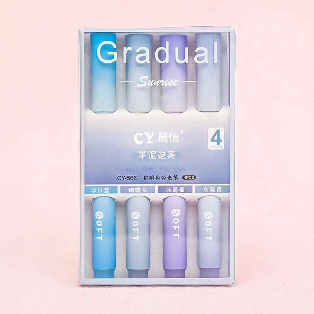 4Pcs/set Macaron Highlighters Color Gradient Highlighter Pens Kawaii Stationery Students Marker Pen Cute School Office Supplies Oasis Select Lavender