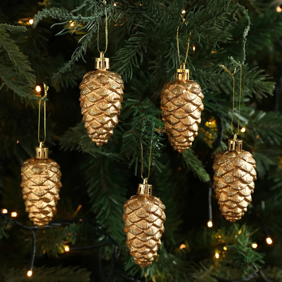 Retro Gold Glitter Christmas Pine Cone Ball Ornaments Star Hanging Pendants Merry Christmas Decoration for Home Xmas Tree Decor Oasis Select
