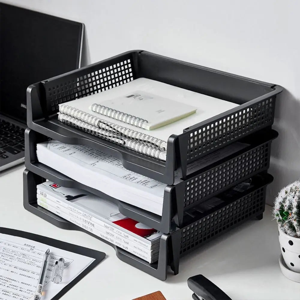 File Box Desktop A4 Document Organizer Stackable Laminated Plastic Papers Rack Storage Tray for Home Office Oasis Select