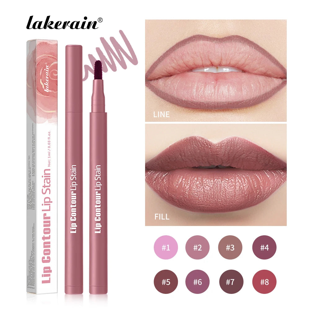 Long-lasting Lip Contour Lip Stain 2 In 1 Smudge-proof Lip Liner Pencil Ultra Pigmented Dual-Sided Design Non-Stick Cup Makeup Oasis Select