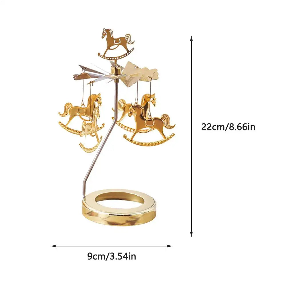 Rotating Candle Holder Thermal Spinning Candlestick Holder Round Revolving Lantern Dream Decoration Candle Tea Light Holder Oasis Select Golden horse