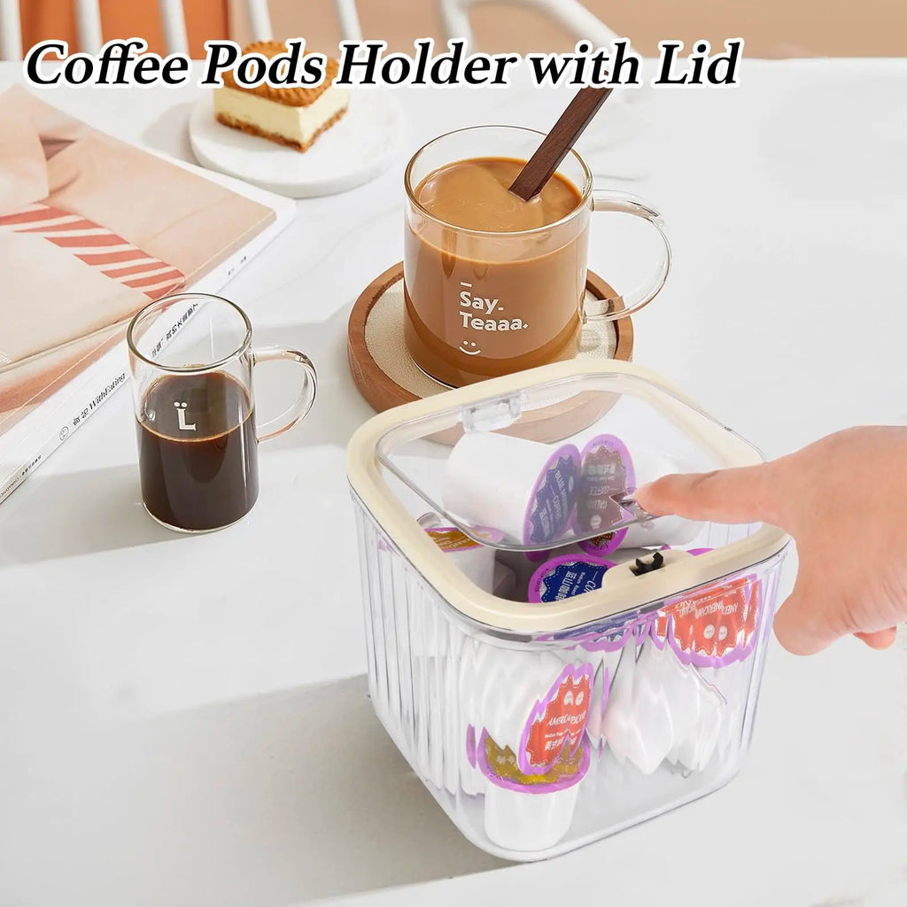 Clear Coffee Pod Holder with Lid, Coffee Pods Storage for Counter, Small Food Storage Organizer Bins, Clear Plastic Bins Oasis Select