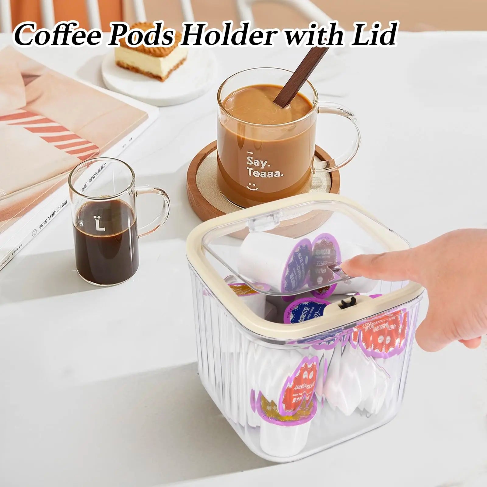 Clear Coffee Pod Holder with Lid, Coffee Pods Storage for Counter, Small Food Storage Organizer Bins, Clear Plastic Bins Oasis Select