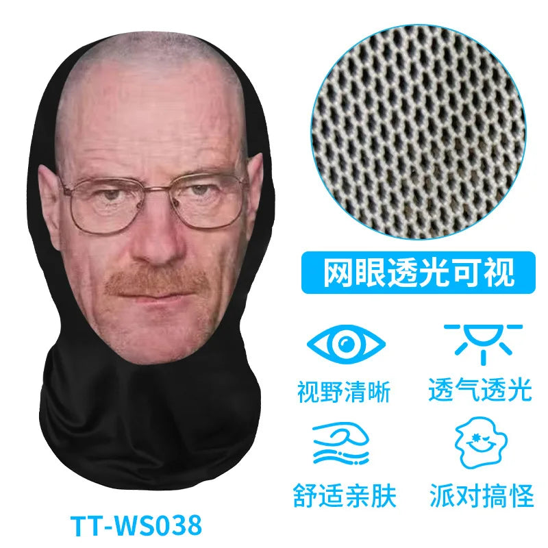 New 3D Printed Funny Mask Elastic Mesh Disguise Full Face Mask for Men Women Cosplay Headwear Hip Hop Fashion Hood Hat Headgear Oasis Select A