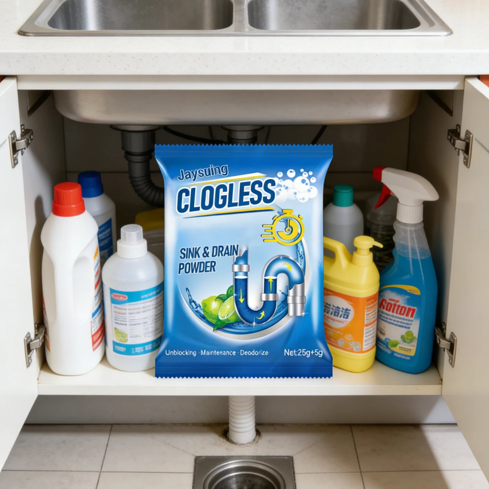 Jaysuing Drain Cleaner Powder Effective Decomposition Powerful Cleaning Deodorize Maintenance Gentle Formula Sink Drain Powder Oasis Select
