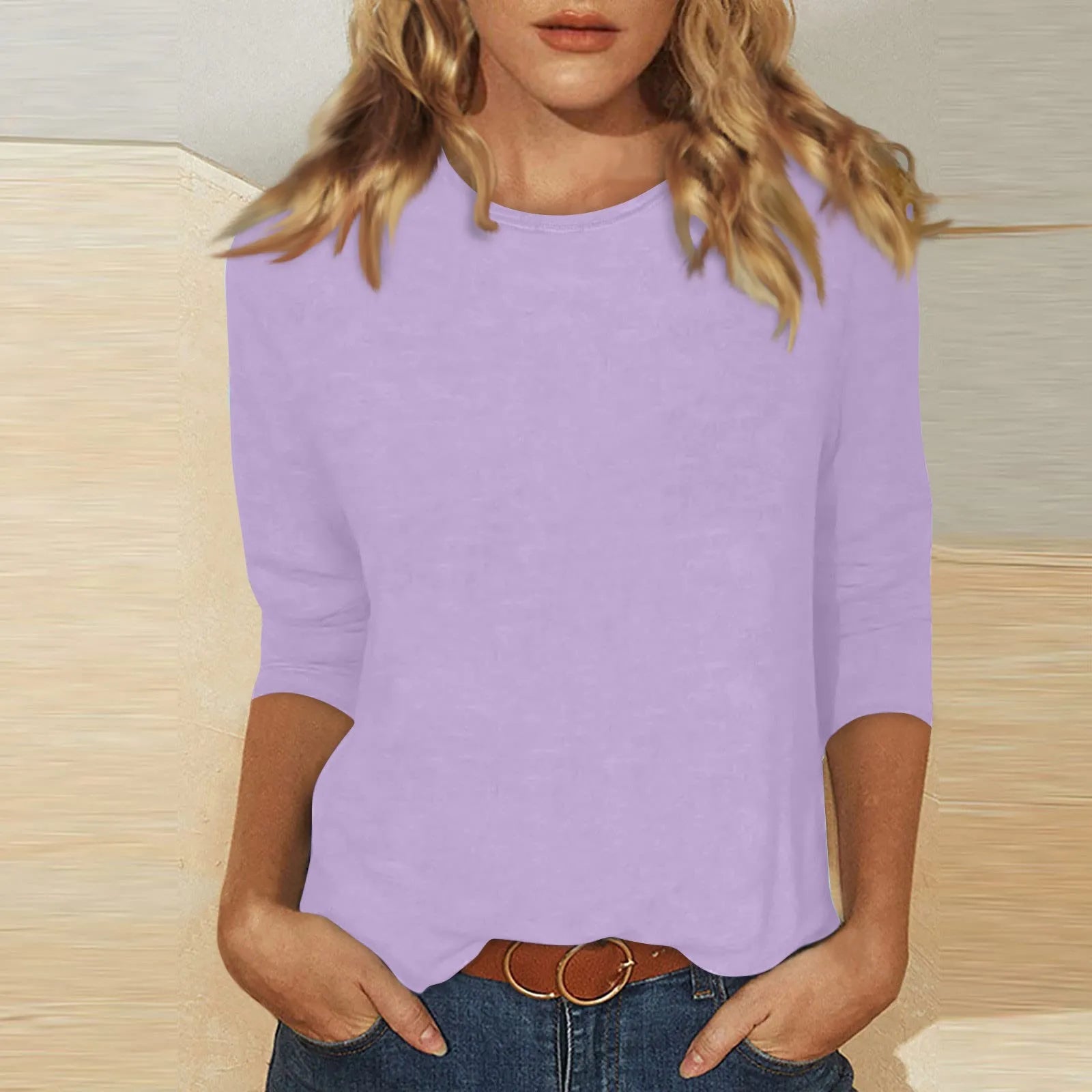 Women's 3/4 Sleeve Casual Print Blouse Top – S to 5XL Women's Casual Top Oasis Select Light Purple L