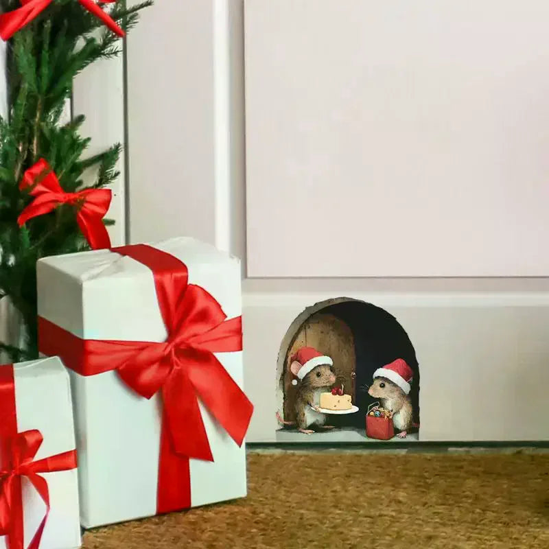 Christmas Mouse Hole Wall Stickers | Festive Home Decor