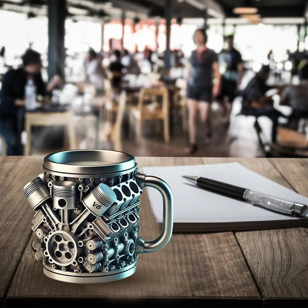 Stainless Steel Cup V8 & V6, V6 V8 Engines Design Mug, Durable & Stylish Rust-Proof 15oz Coffee Mug Perfect for Car Enthusiasts Oasis Select